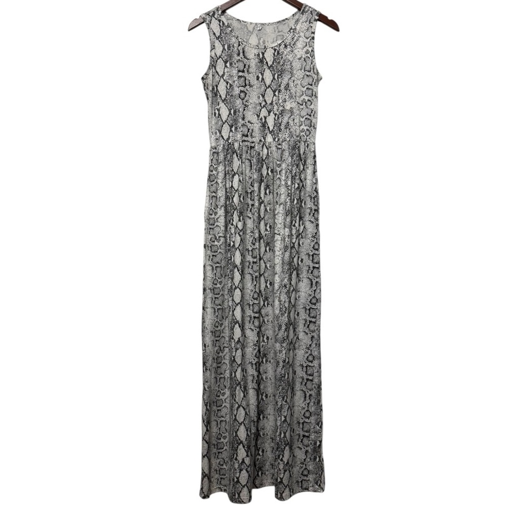 Snake Skin Print Sleeves Maxi Dress Women’s Size Small Black & White Lightweight